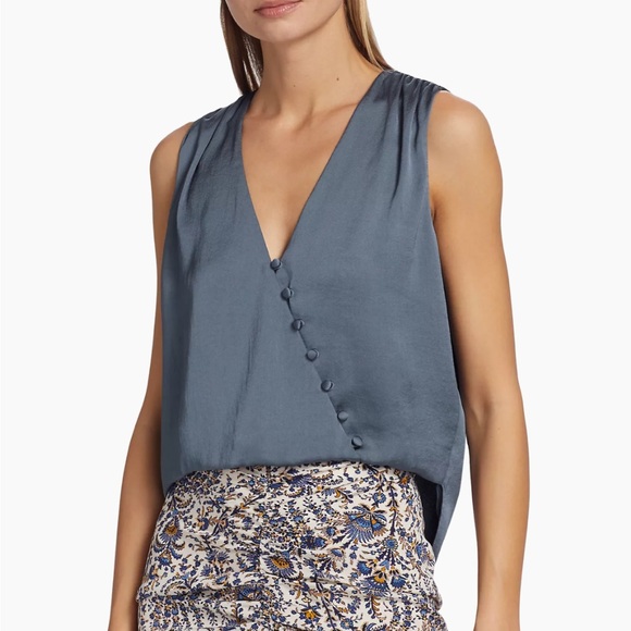 Veronica Beard Tops - Veronica Beard Rahi Satin Wrap-Effect Top Lagoon Blue Size 4
